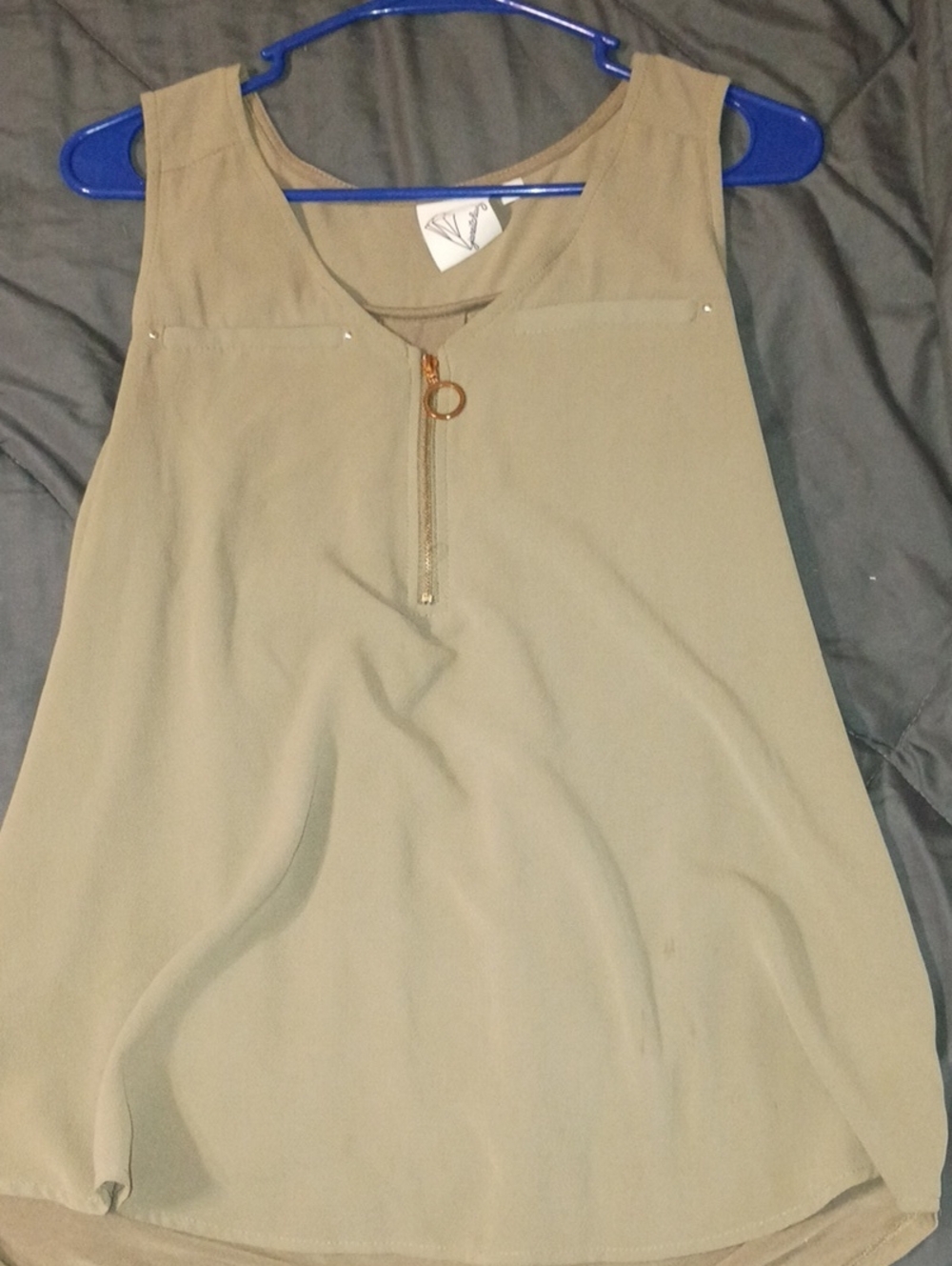 Sleeveless Zip-Front Blouse in Olive Green
